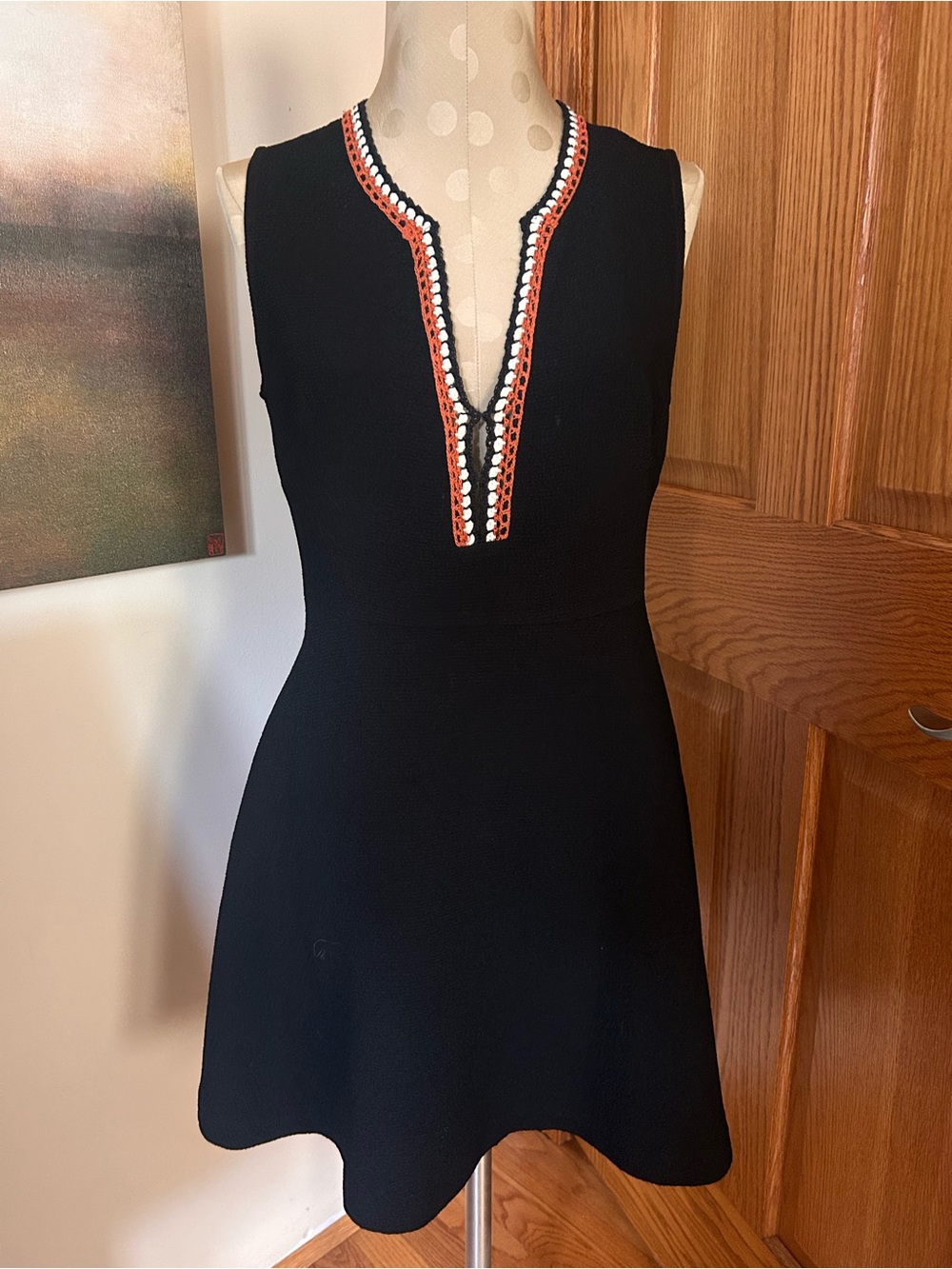 Sandro Black Sleeveless Mini Dress with Orange and White Trim size 3